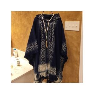 Blue and White Poncho Coat